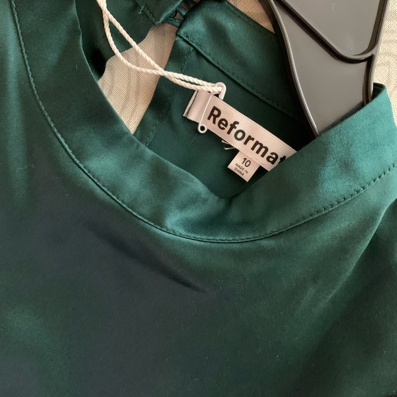 NEW !! Reformation Julius Silk long sleeve Dress - Forest - Picture 9 of 11